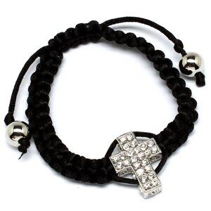 Black Macrame Clear Crystal Cross Adjustable Bracelet